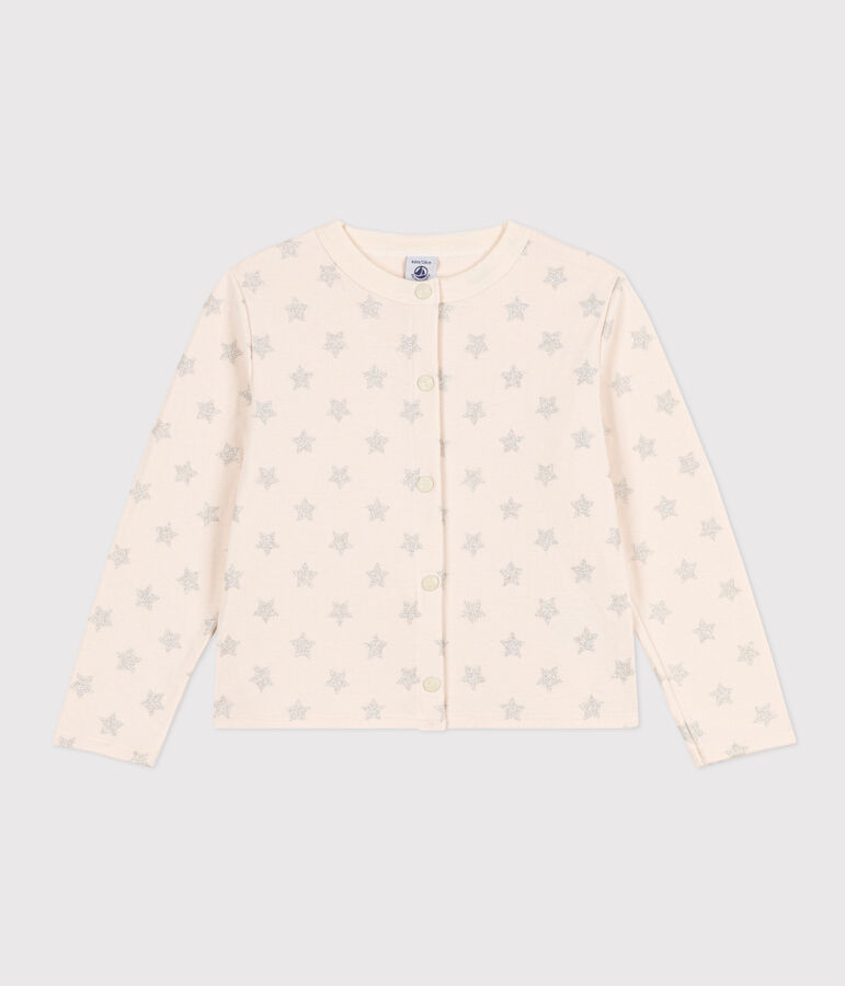 Girls' rib knit print cardigan Ecru/grey