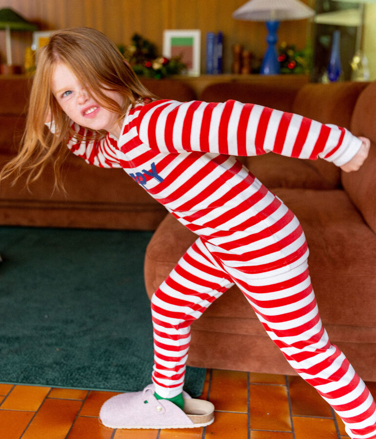 Children's Unisex Striped Velour Pyjamas red/white