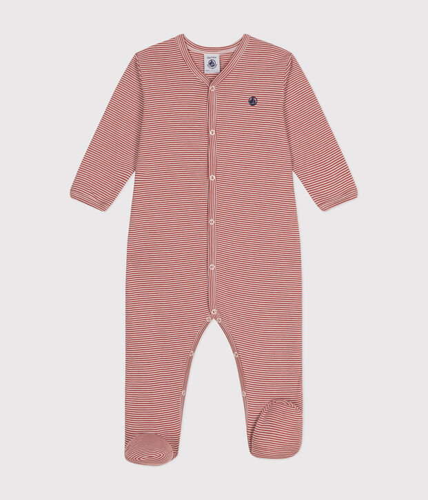Babies' Stripy Cotton Pyjamas brown/white