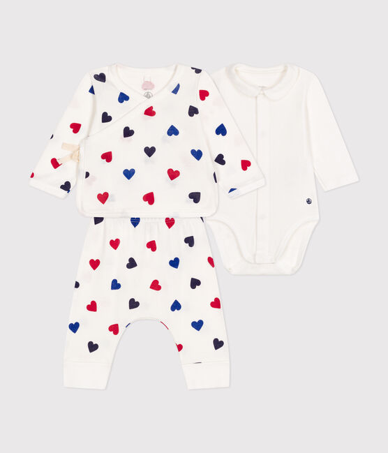 Babies' cotton three-piece outfit MARSHMALLOW white/MULTICO white