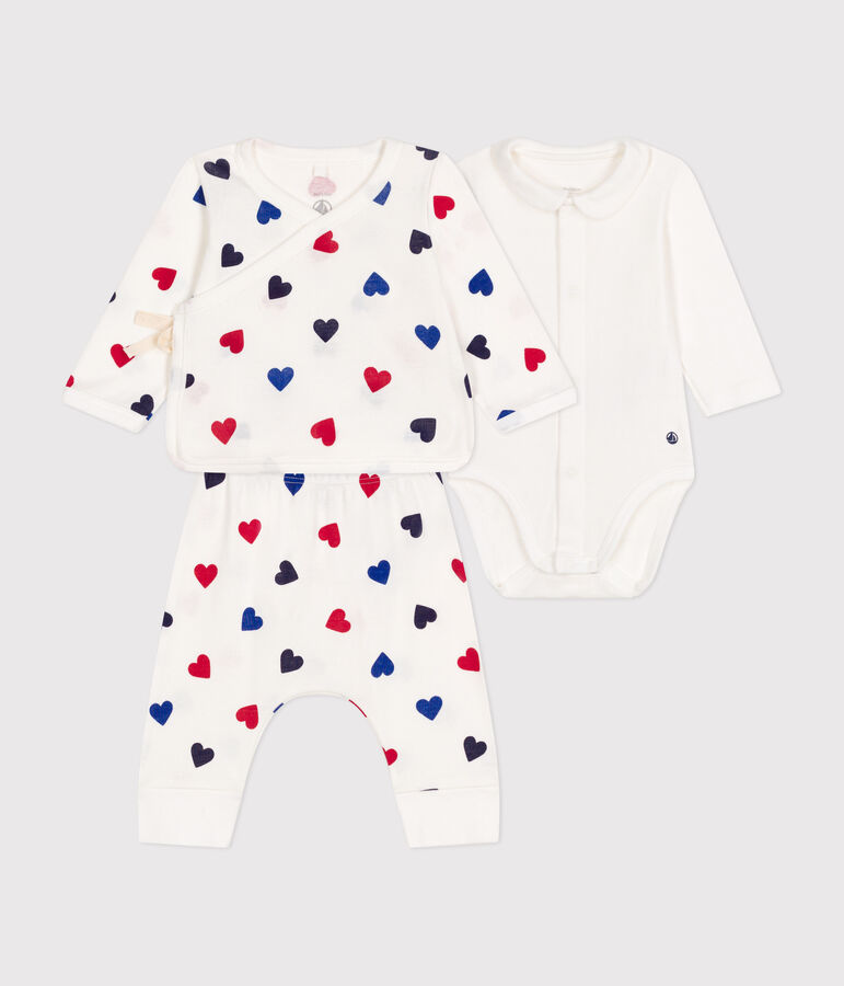 Babies' cotton three-piece outfit white/multicolor