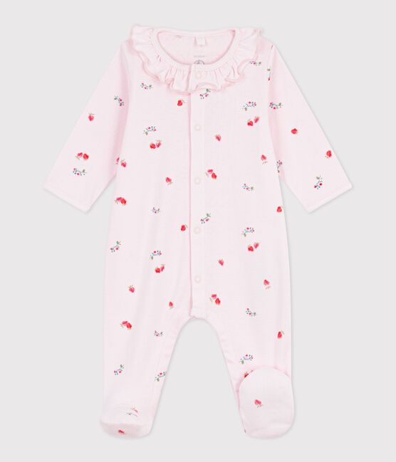 Babies' floral cotton pyjama suit with a collar BARELY pink/MULTICO