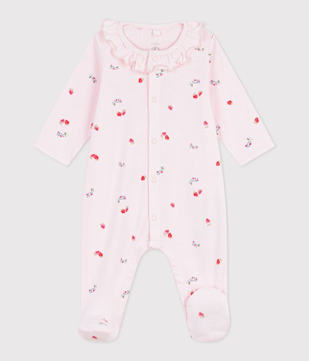 Babies' floral cotton pyjama suit with a collar pink/multicolor