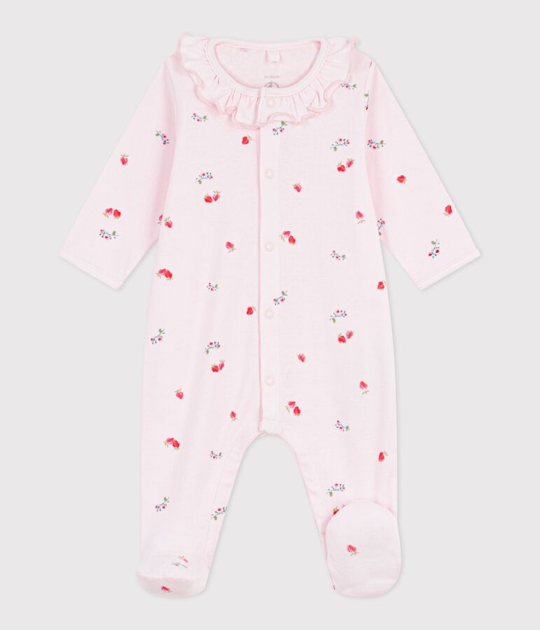Babies' floral cotton pyjama suit with a collar pink/multicolor