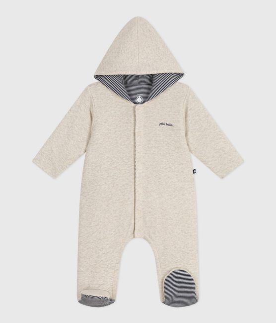 Babies' plain padded playsuit with a hood and feet MONTELIMAR CHINE beige