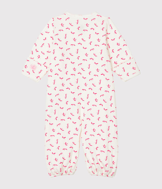 Babies' Ribbed Jumpsuit/Sleeping Bag MARSHMALLOW white/GROSEILLER pink