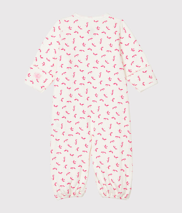Babies' Ribbed Jumpsuit/Sleeping Bag white/pink