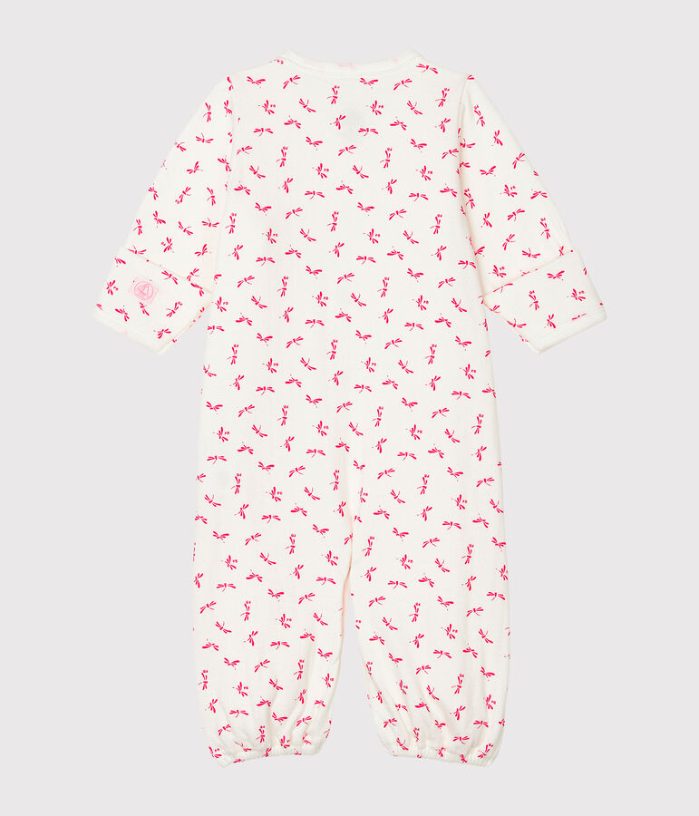Babies' Ribbed Jumpsuit/Sleeping Bag MARSHMALLOW white/GROSEILLER pink