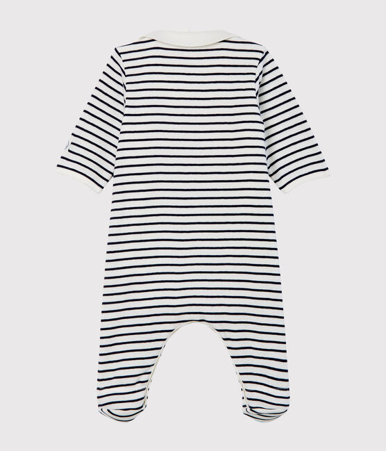 Babies' Zip-Up Ribbed Bodyjama MARSHMALLOW white/SMOKING blue