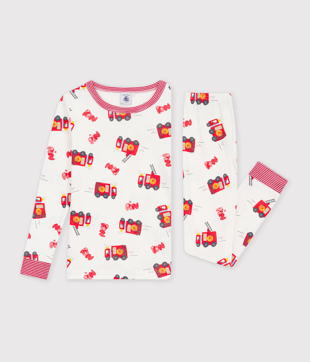 Children's snug-fitting fireighter print cotton pyjamas white/multicolor