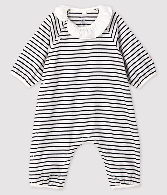 Baby Girls' Stripy Ribbed Jumpsuit MARSHMALLOW white/SMOKING blue