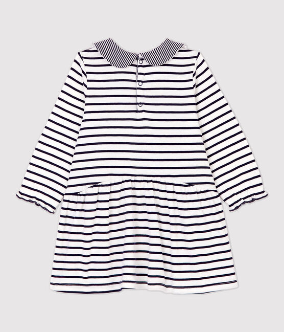 Babies' Striped Cotton Dress MARSHMALLOW white/SMOKING blue