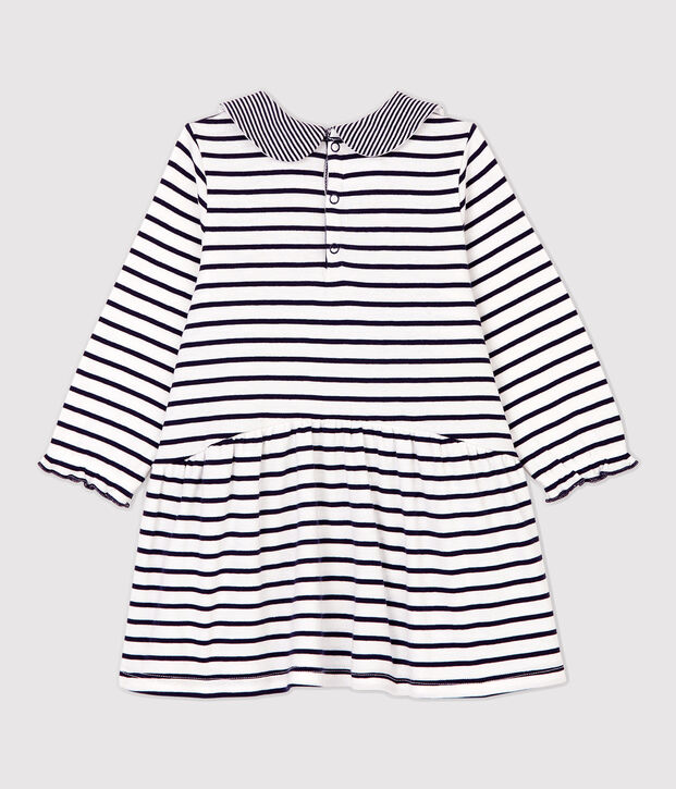 Babies' Striped Cotton Dress white/blue