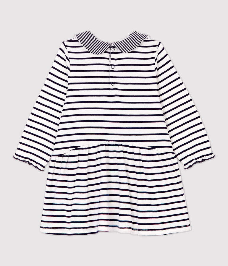 Babies' Striped Cotton Dress MARSHMALLOW white/SMOKING blue