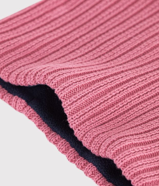 Children's plain fleece-lined knitted snood pink