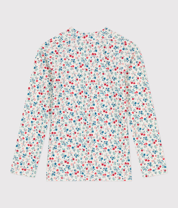 Children's UV-protective long-sleeved floral swim T-shirt white/multicolor