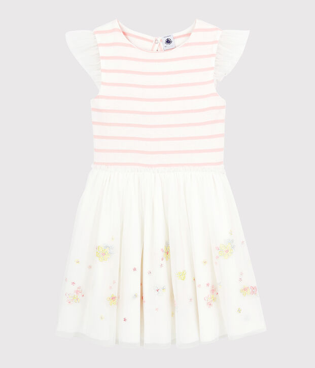 Girls' Tulle and Cotton Formal Dress white/pink