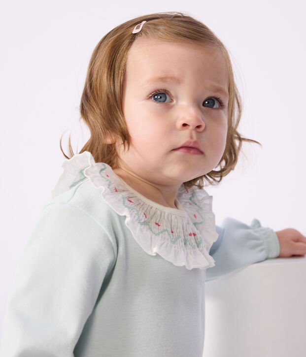 Babies back opening plain cotton pyjama suit with a ruff SPRAY