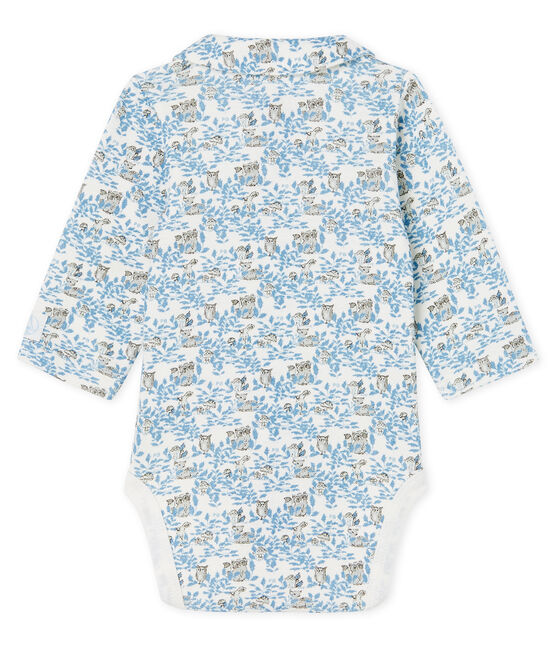Newborn Baby Boys' Long-Sleeved Ribbed Bodysuit MARSHMALLOW white/TOUDOU blue/MULTICO