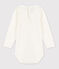 Babies' Long-Sleeved Cotton Bodysuit With Ruff Collar MARSHMALLOW white