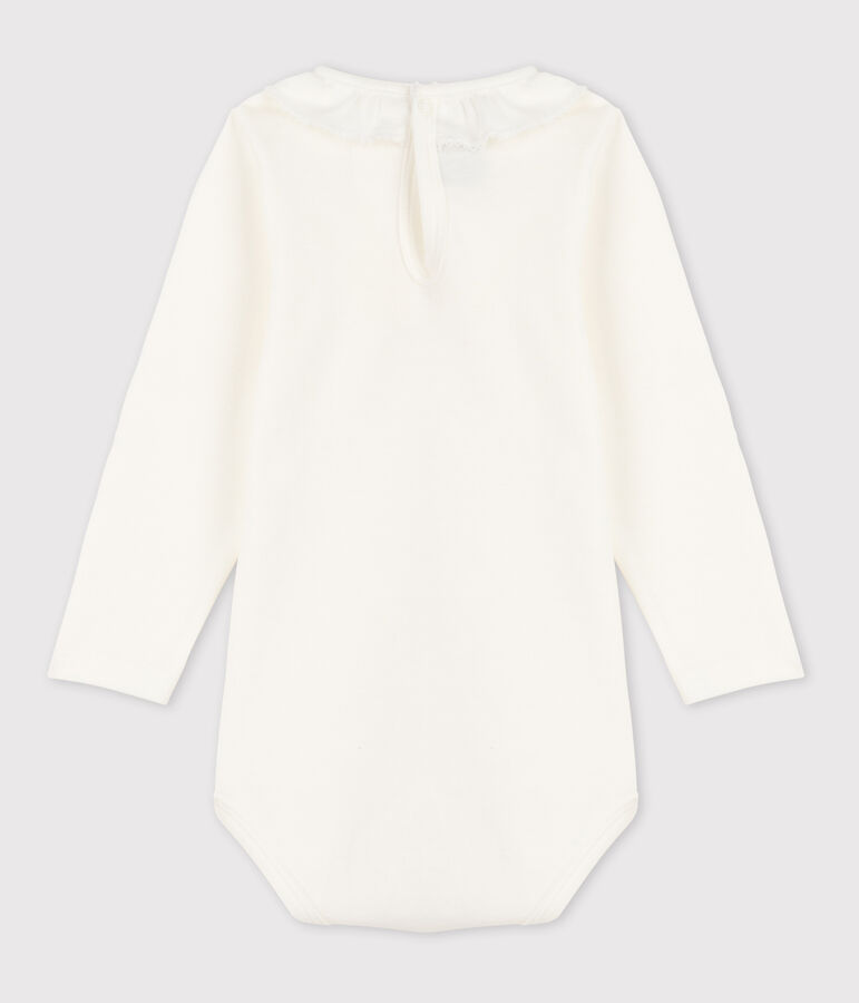 Babies' Long-Sleeved Cotton Bodysuit With Ruff Collar white