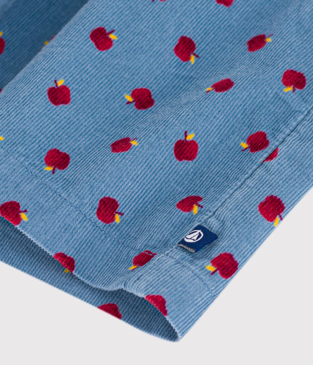Babies' long-sleeved apple-print corduroy dress blue/multicolor