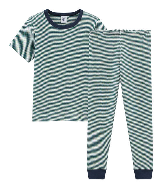 Boys' Short-sleeved Pyjamas PINEDE green/MARSHMALLOW white