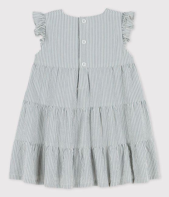 Babies' Striped Organic Seersucker Dress BRUT blue/MARSHMALLOW white
