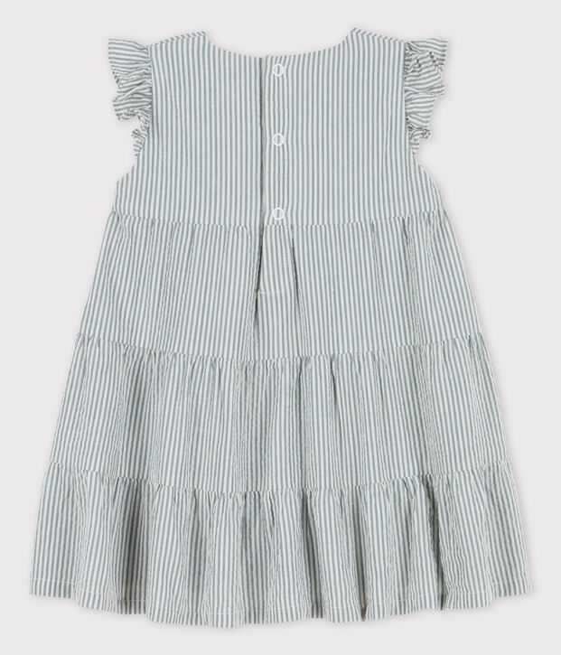 Babies' Striped Organic Seersucker Dress green/white