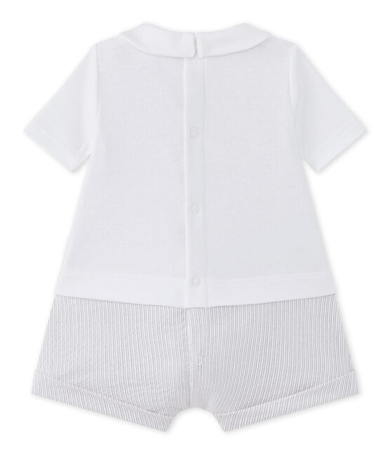 Baby boys' dual-fabric romper ECUME white/BEIGE beige