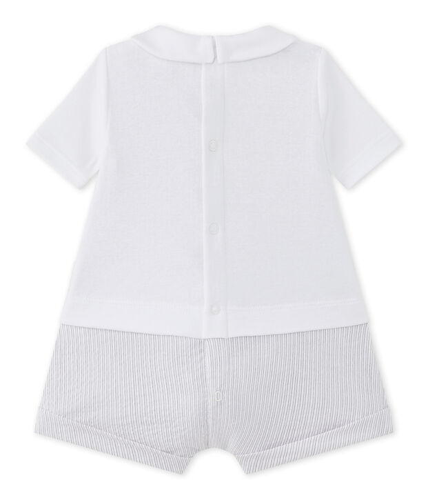 Baby boys' dual-fabric romper white/beige