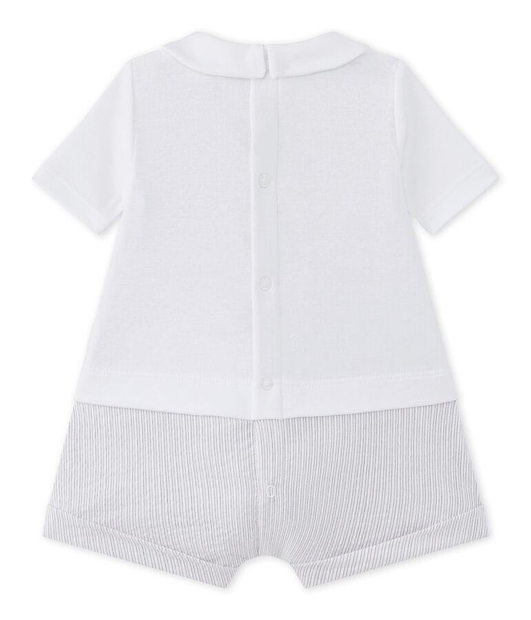 Baby boys' dual-fabric romper white/beige
