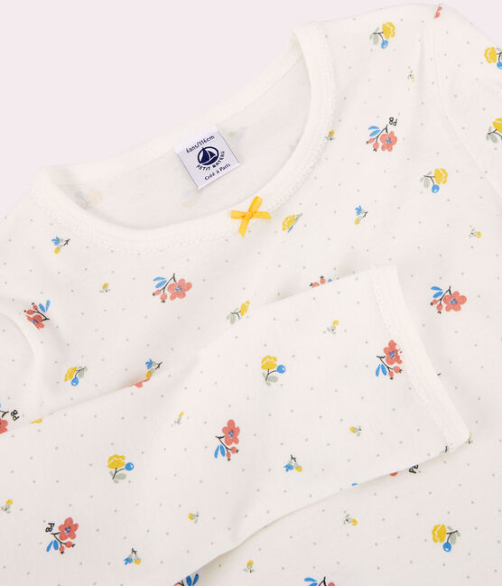 Girls' Floral Cotton Pyjamas MARSHMALLOW white/MULTICO white