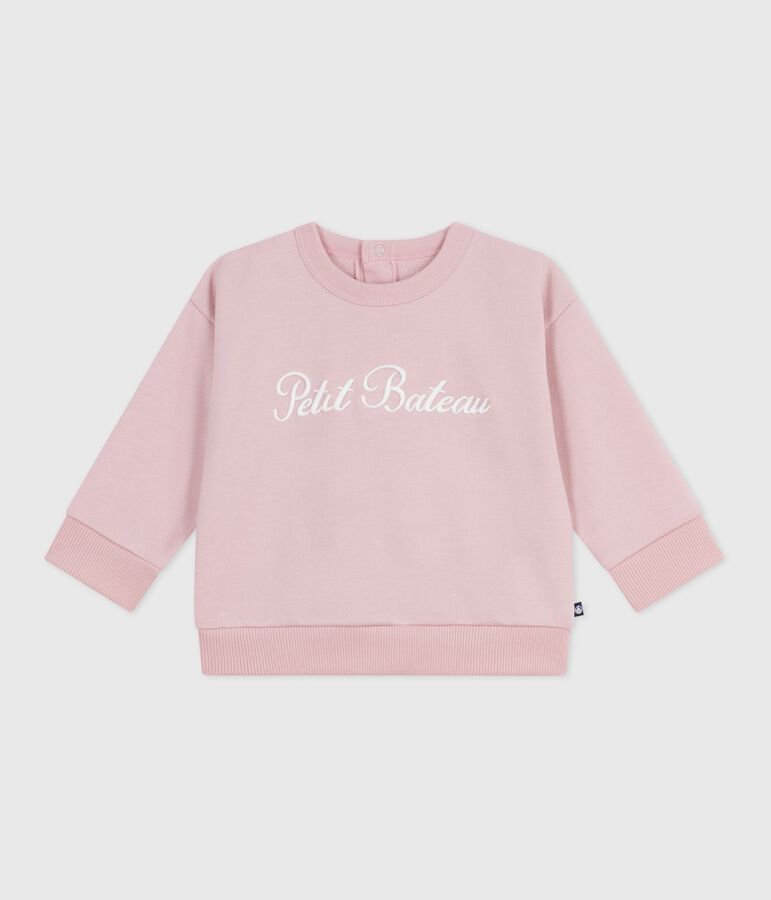 Babies' Petit Bateau embroidered cotton sweatshirt pink