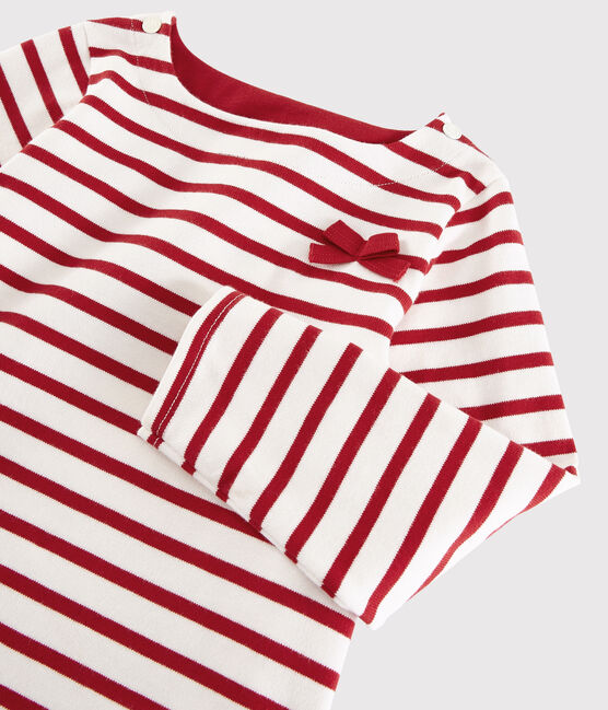 Girls' Jersey Breton Top MARSHMALLOW white/TERKUIT red