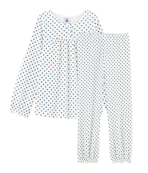 Girls' Ribbed Pyjamas white/green