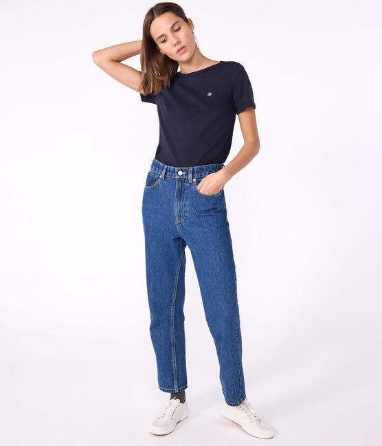 Iconic Women's Admiral Collar Cotton T-Shirt  SMOKING blue
