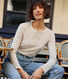Women's plain drop needle rib knit t-shirt with long sleeves and a grandad neckline