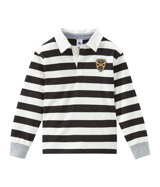 Boy's rugby shirt CAPECOD grey/MARSHMALLOW white