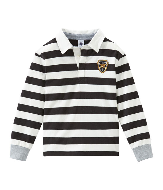 Boy's rugby shirt CAPECOD grey/MARSHMALLOW white