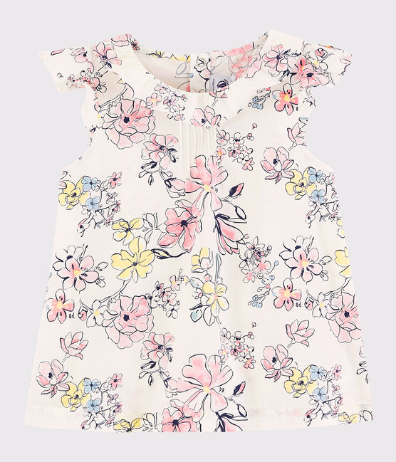 Girls' Short-Sleeved Poplin Blouse MARSHMALLOW white/MULTICO white