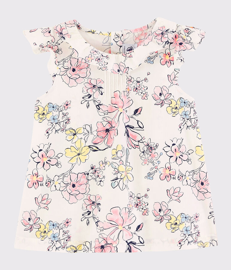 Girls' Short-Sleeved Poplin Blouse white/multicolor