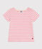 Girls' Stripy Slub Jersey T-shirt AVALANCHE /SHOCKING