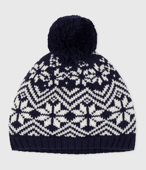 Babies' woollen jacquard beanie hat SOIR blue/MARSHMALLOW