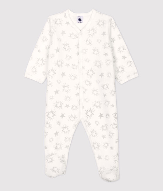 Babies' Starry Velour Sleepsuit MARSHMALLOW white/ARGENT grey