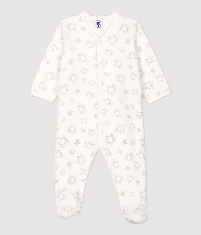 Babies' Starry Velour Sleepsuit white/grey