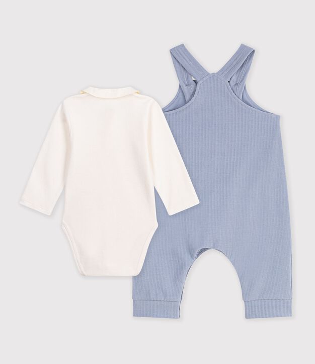Babies' dungarees and body set in cotton with a plain collar POLAIRE