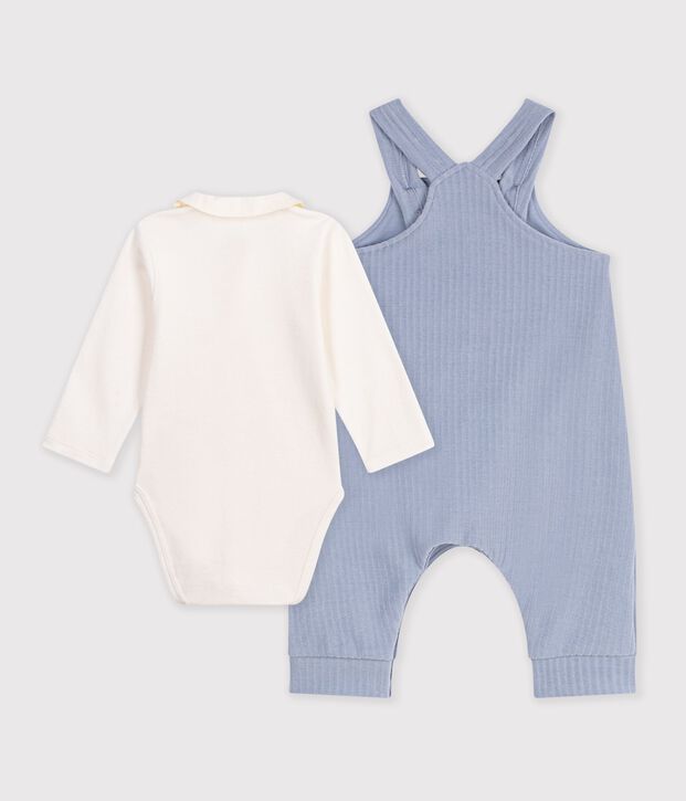 Babies' dungarees and body set in cotton with a plain collar POLAIRE