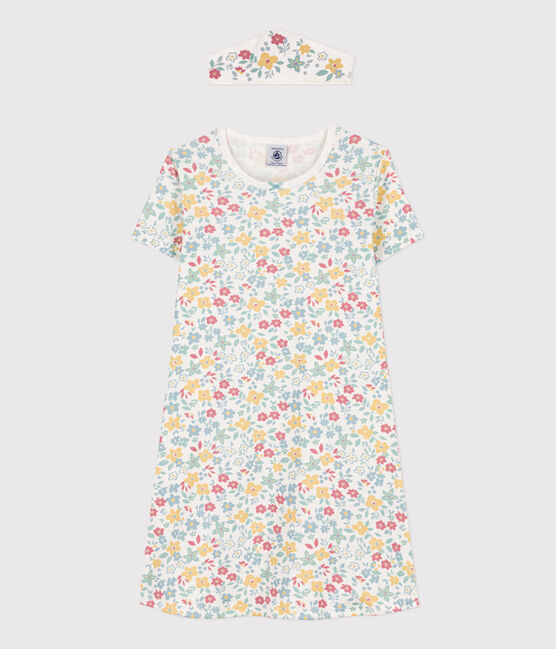 Girls' Floral Print Cotton Nightdress with Crown MARSHMALLOW white/MULTICO white