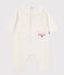 Babies' knitted playsuit with a collar and "P'tit Cœur" embroidery MARSHMALLOW white